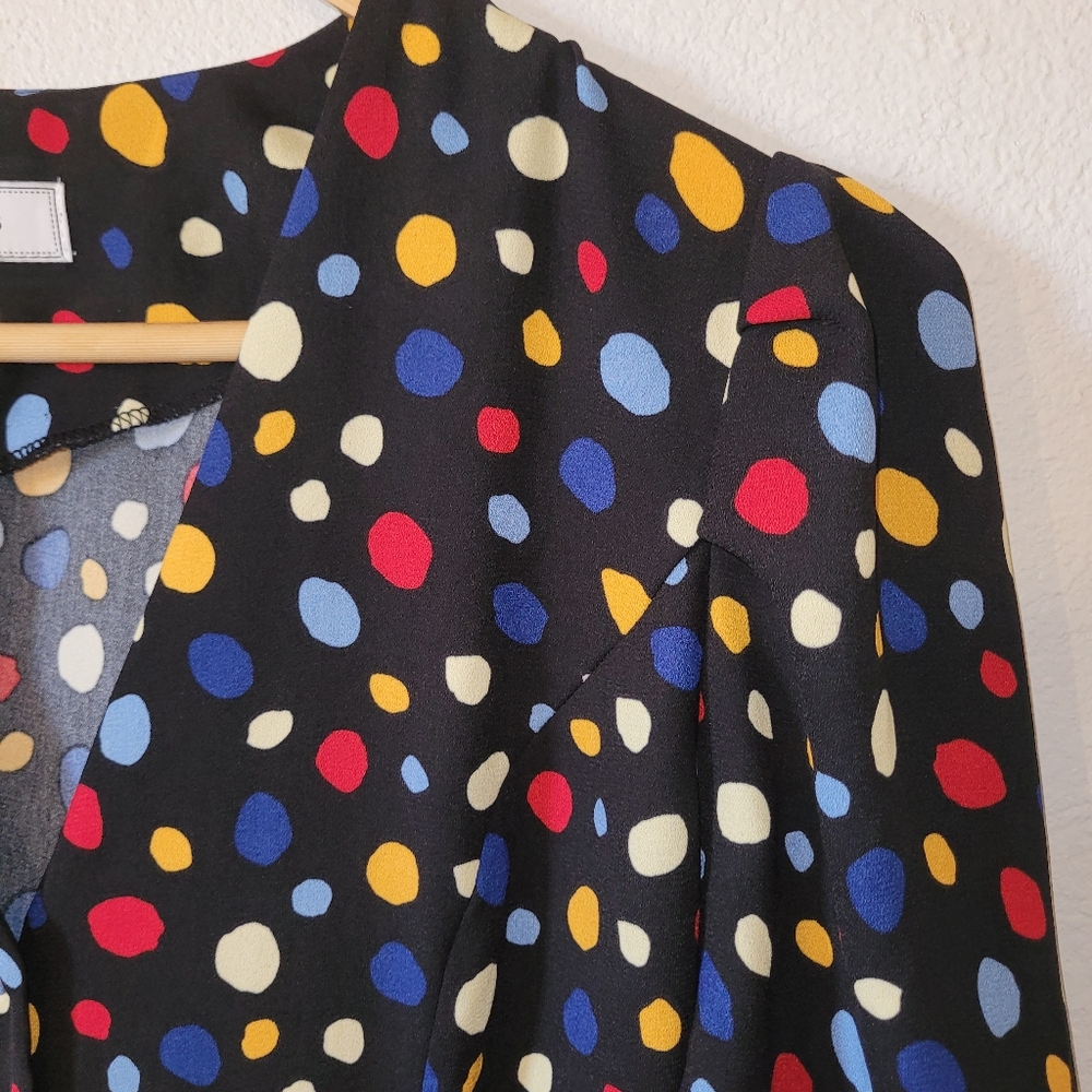 Rihoas Polka Dot Midi Dress Slim Tie Back XL Button Front Fit Flare Black S/S - Picture 9 of 11